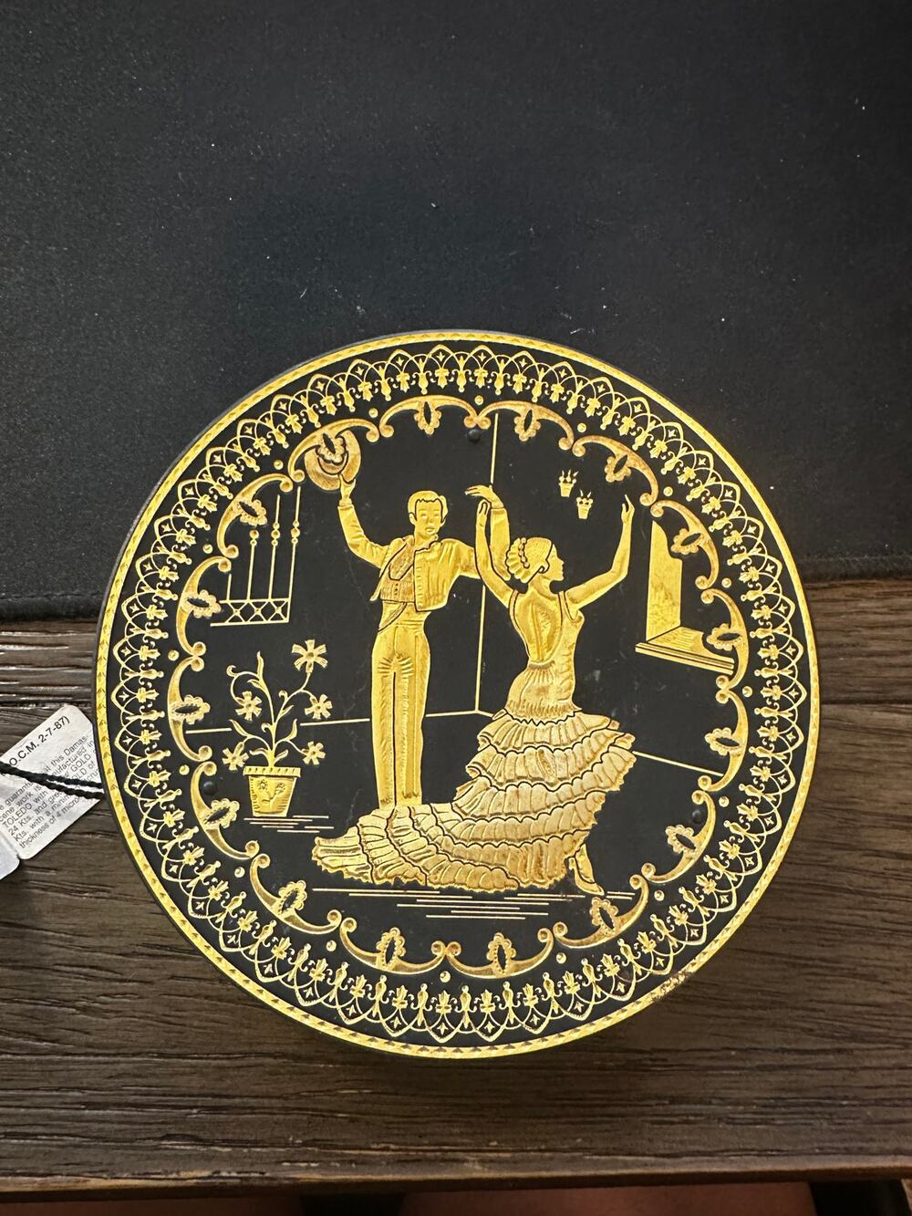VINTAGE SPANISH BLACK METAL DAMASCENE W24KT GOLD FLAMENCO MOTIF